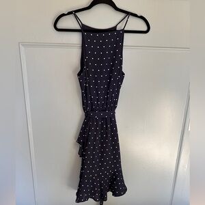 Navy and white polka dot tie dress
